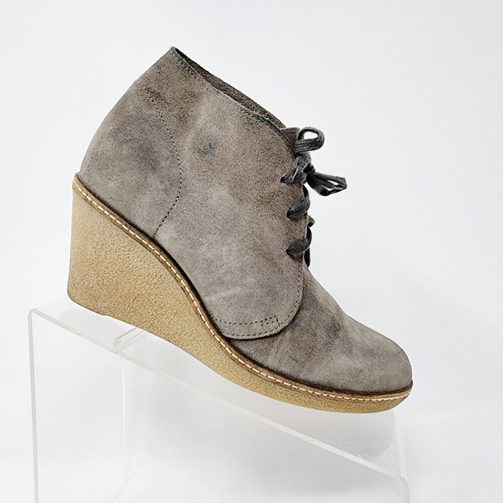 J.Crew Taupe Grey Suede Macallister Wedge Heel Ankle Boots Booties Women's 8 M